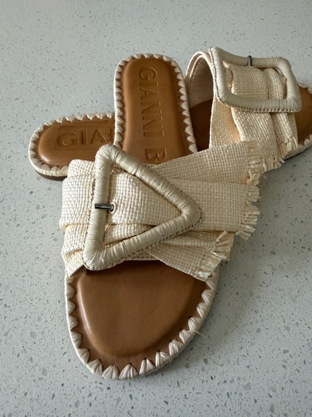 Gianni Bini Beige Woven Buckle Slide Sandals - Picture 2 of 4